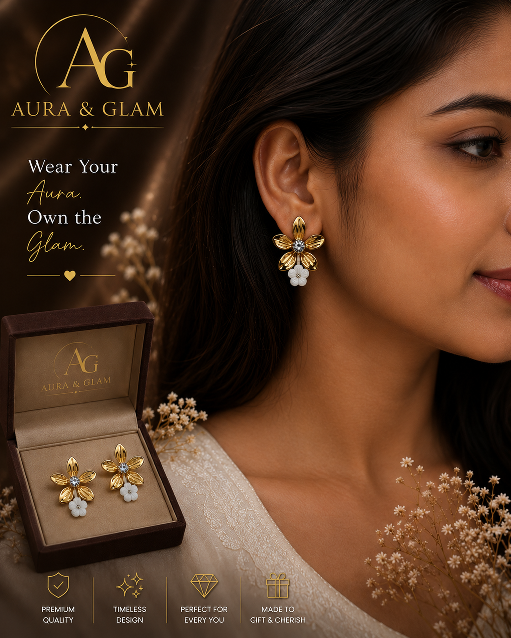 Gold Floral  Earrings