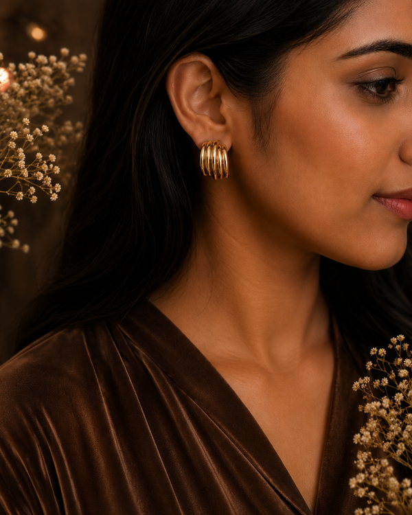 Gold Ribbed Hoop Earrings