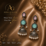✨ German Silver Multicolor Stone Pearl Jhumka Earrings