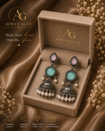 ✨ German Silver Multicolor Stone Pearl Jhumka Earrings