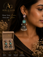 ✨ German Silver Multicolor Stone Pearl Jhumka Earrings