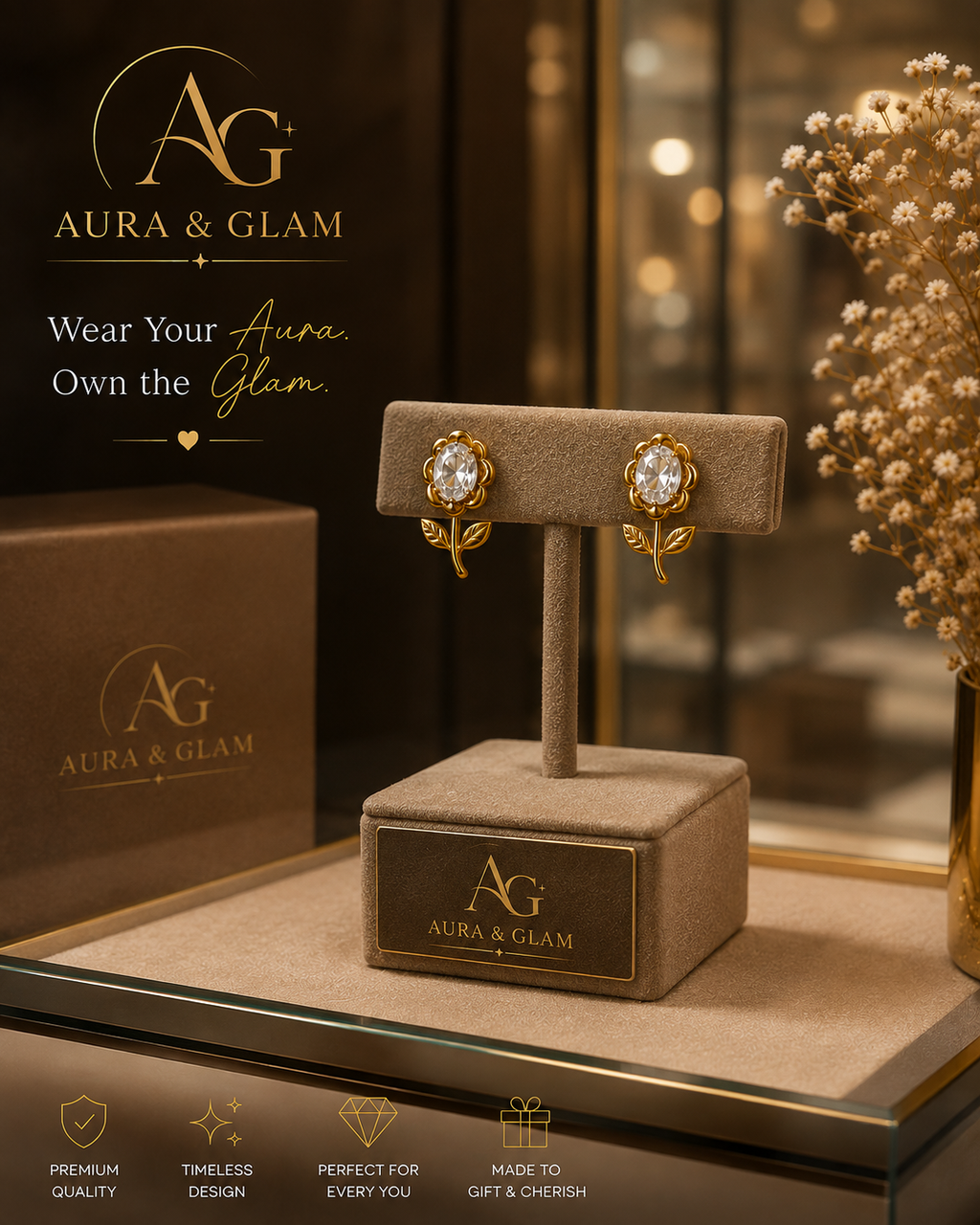 Elegant Gold Floral Crystal Earrings for Women