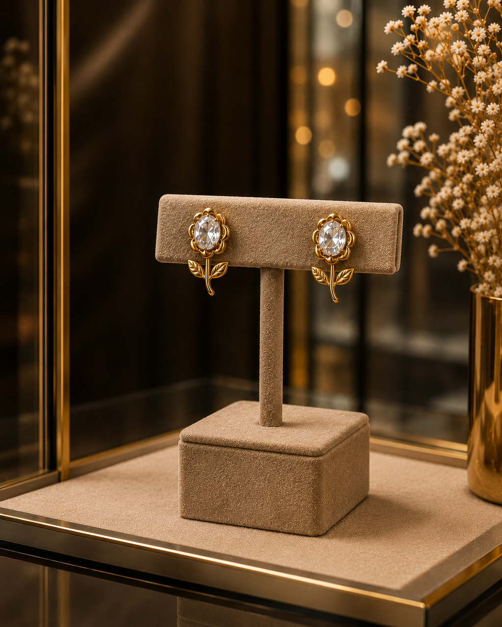 Elegant Gold Floral Crystal Earrings for Women