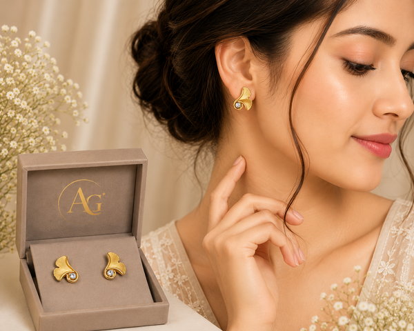 Elegant Gold Leaf Crystal Earrings for Women