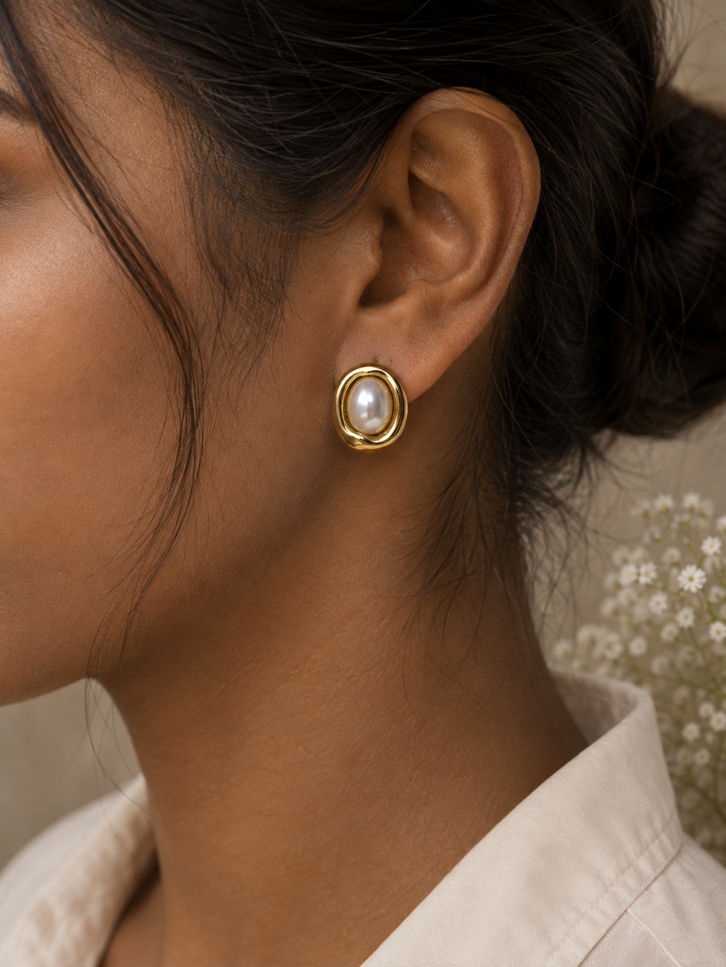 Elegant Pearl Gold Stud Earrings for Women