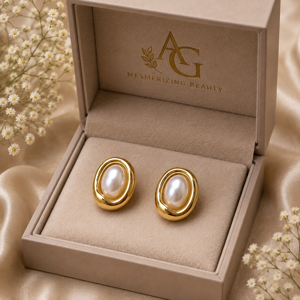 Elegant Pearl Gold Stud Earrings for Women