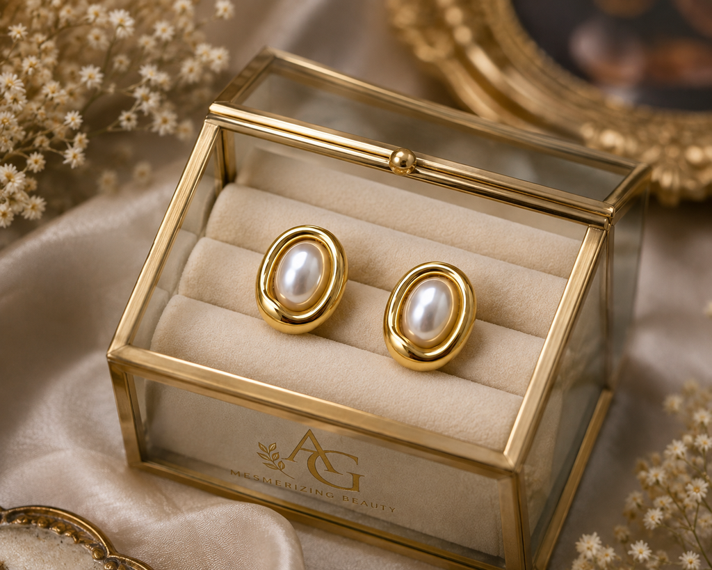 Elegant Pearl Gold Stud Earrings for Women