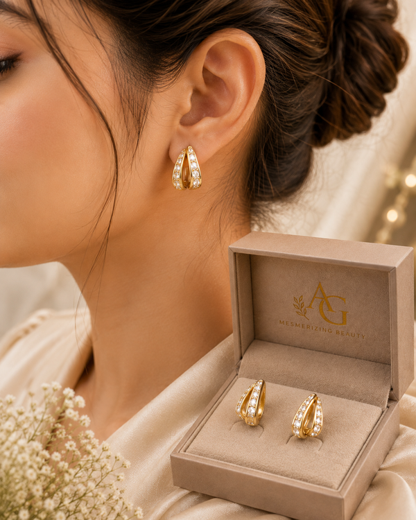 Elegant Teardrop Crystal Gold Earrings for Women
