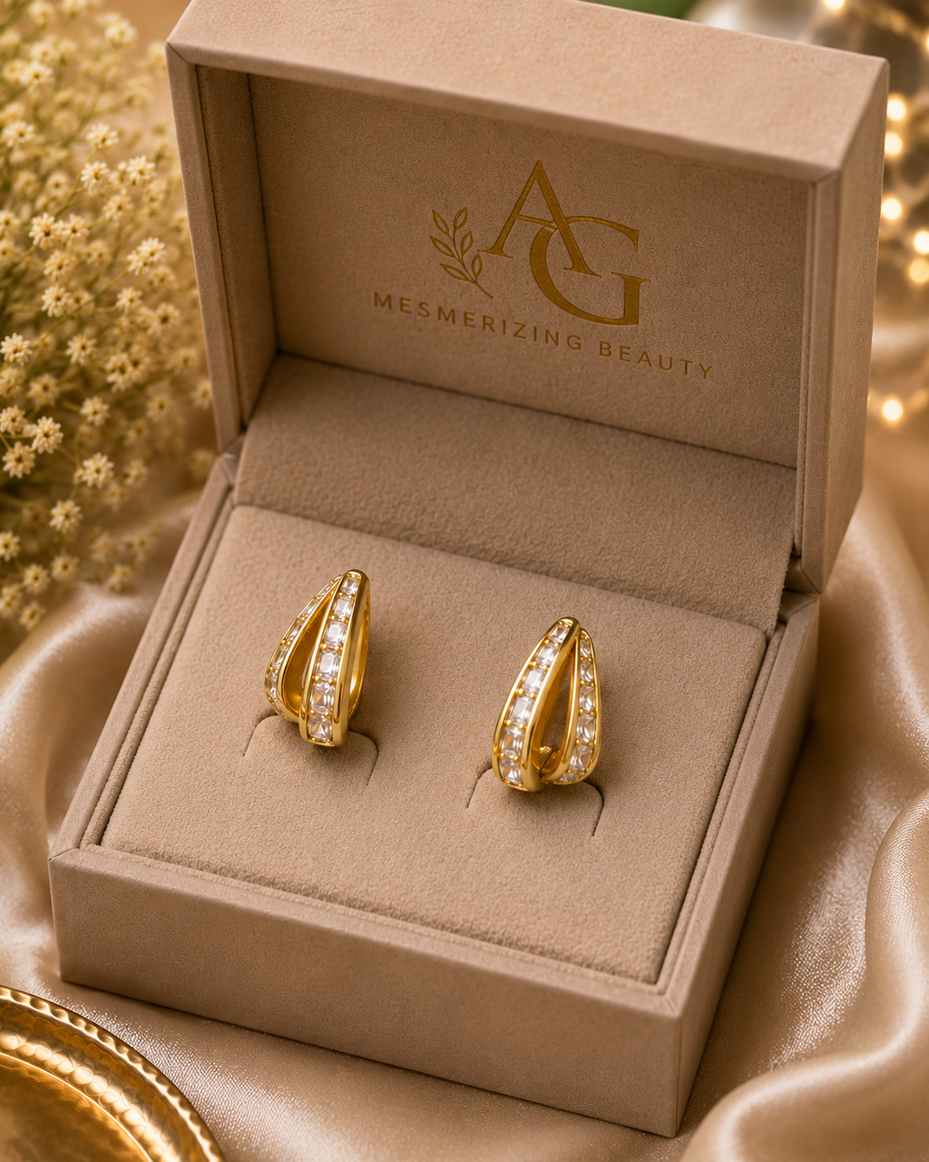 Elegant Teardrop Crystal Gold Earrings for Women