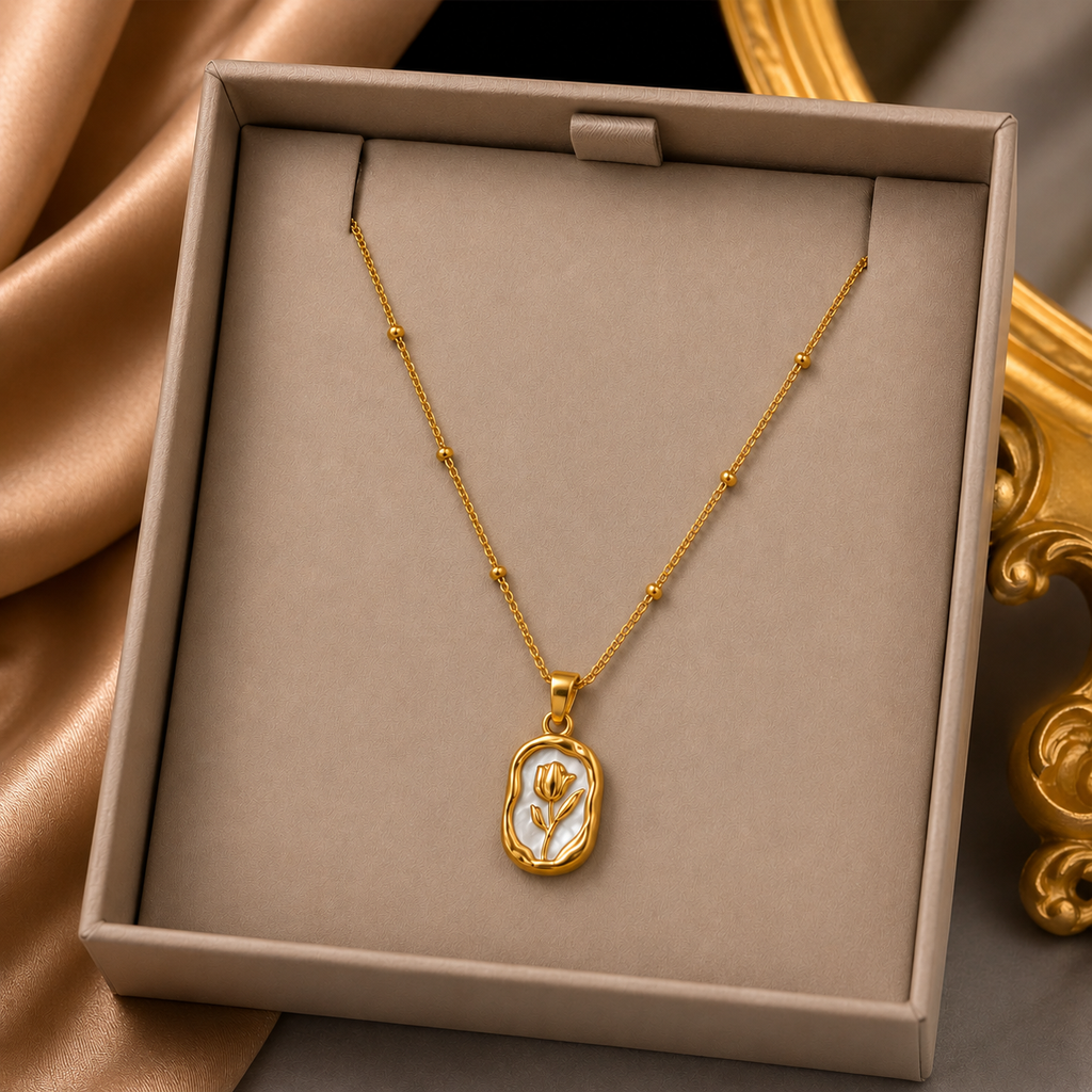 Elegant Tulip Pearl Pendant Necklace – Gold Finish