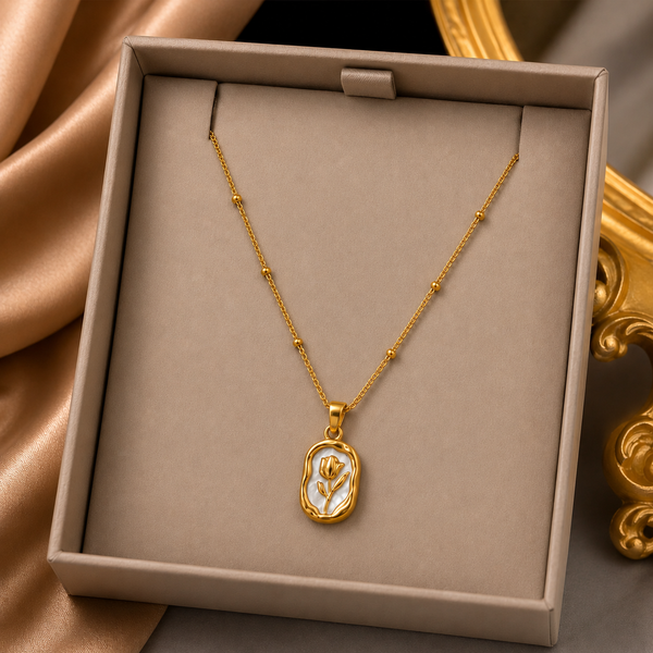 Elegant Tulip Pearl Pendant Necklace – Gold Finish
