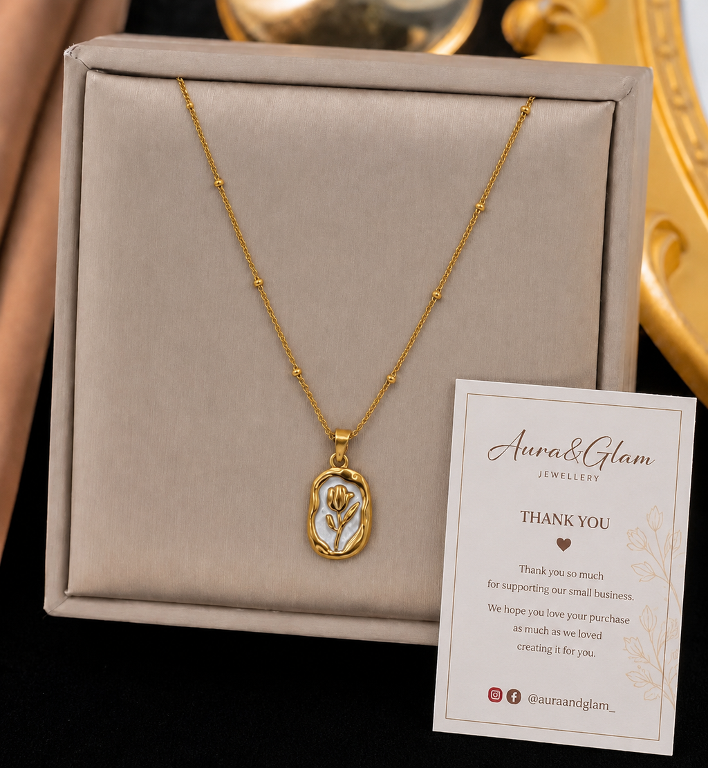 Elegant Tulip Pearl Pendant Necklace – Gold Finish