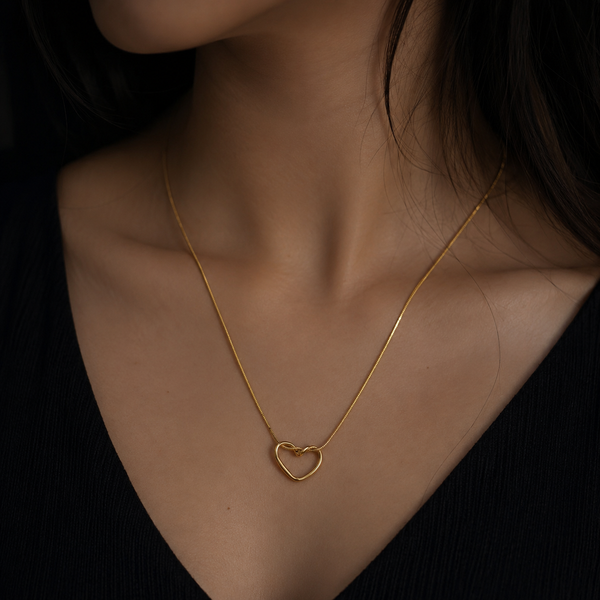 Elegant Open Heart Necklace – Gold Finish