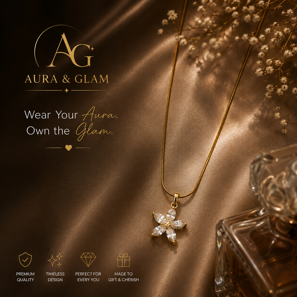 Elegant Crystal Flower Pendant Necklace – Gold Finish