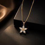 Elegant Crystal Flower Pendant Necklace – Gold Finish
