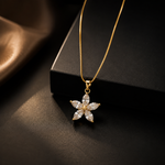 Elegant Crystal Flower Pendant Necklace – Gold Finish